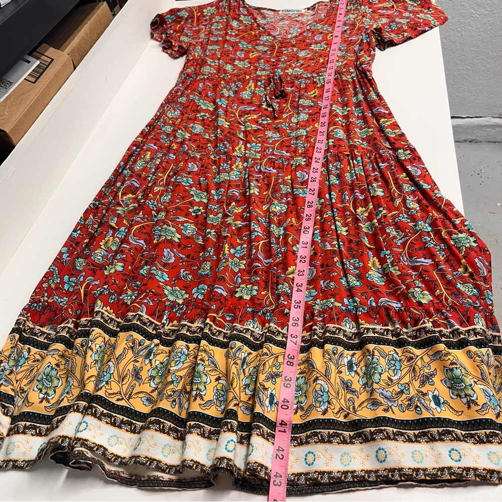 Prairie‎ style dress small farm girl countryside floral print v neck tie waist - Picture 7 of 13
